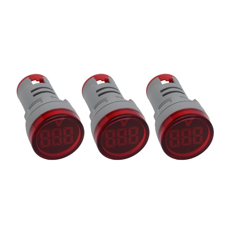 SHOPCORP Led Voltage Indicator 22 mm – Digital Voltmeter AC20-500V with led Voltage Display for Control Panels, Machines and Distribution Boxes (3 Pack red) - Image 1